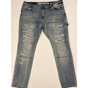 Grindhouse Men's Distressed Double Knee Jeans (Size 42x32)